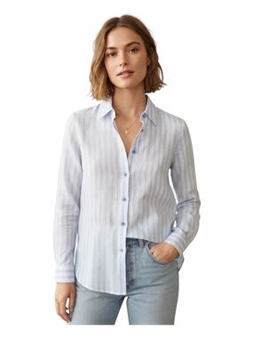 Reformation Woman’s 100% Linen Pinstripe Long Sleeve Button Down Size Small